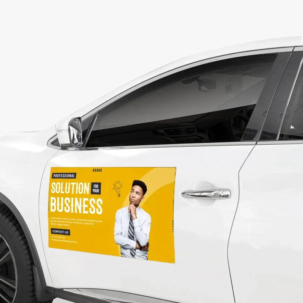 Custom Vehicle Magnets showing the available product format and example artwork