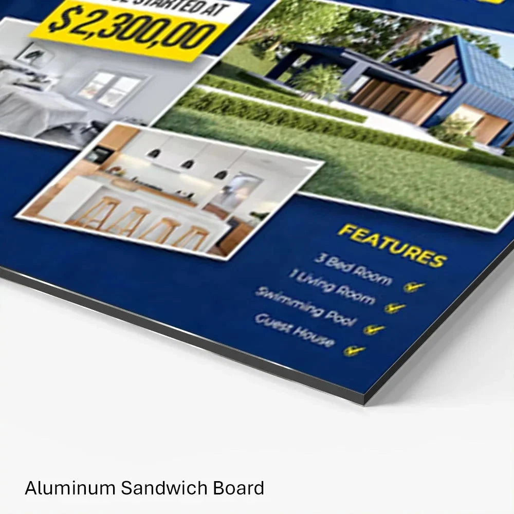 Custom Aluminum Composite Signs showing the available product format and example artwork