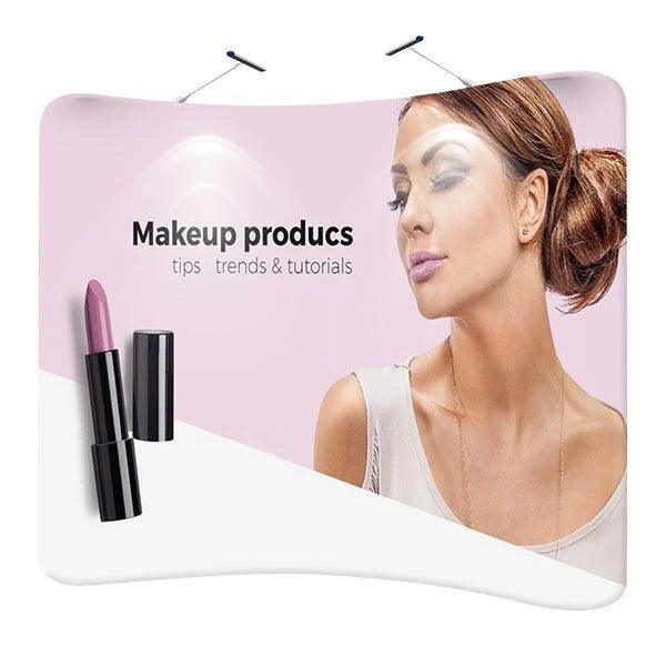 Curved tube fabric backdrop with example printed graphics