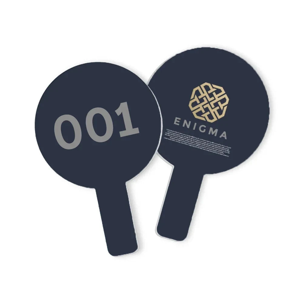 Custom Event Fans & Auction Paddles showing the available product format and example artwork