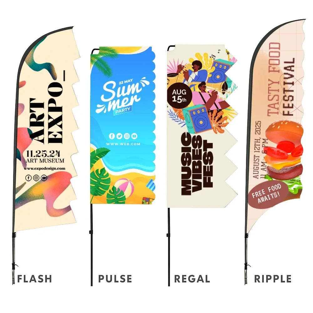 Custom Festival Flags showing the available product format and example artwork