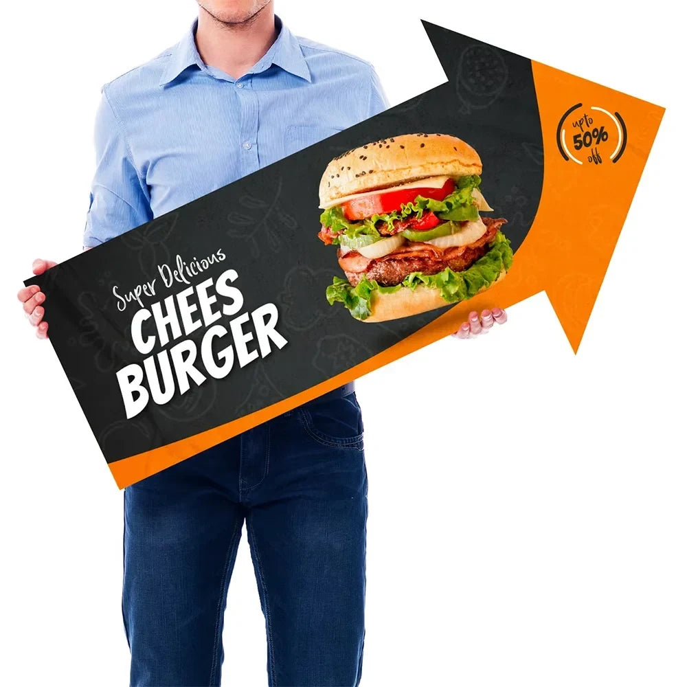 Custom Arrow Spinner Signs showing the available product format and example artwork