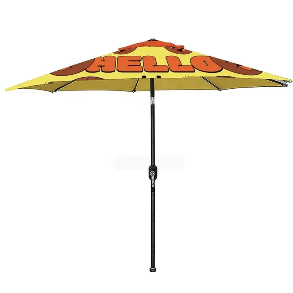 Custom Branded Patio Umbrellas showing the available product format and example artwork