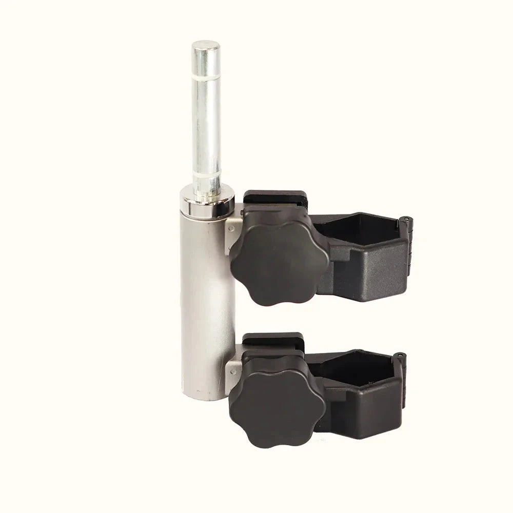 Flag mounting brackets beside a tent leg