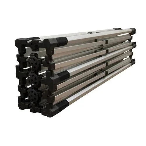 Folded silver frame for a nominal 10×20 tent