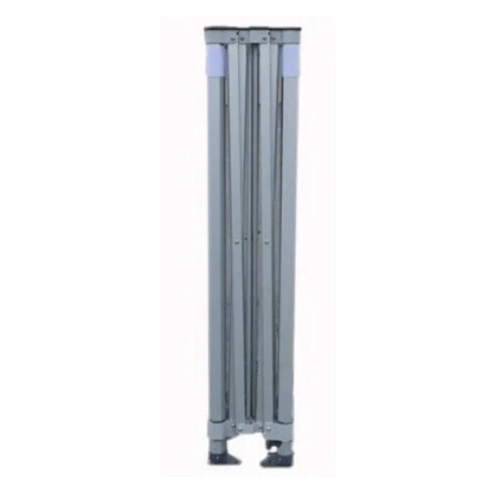 Heavy-duty silver aluminum tent frame in its folded position