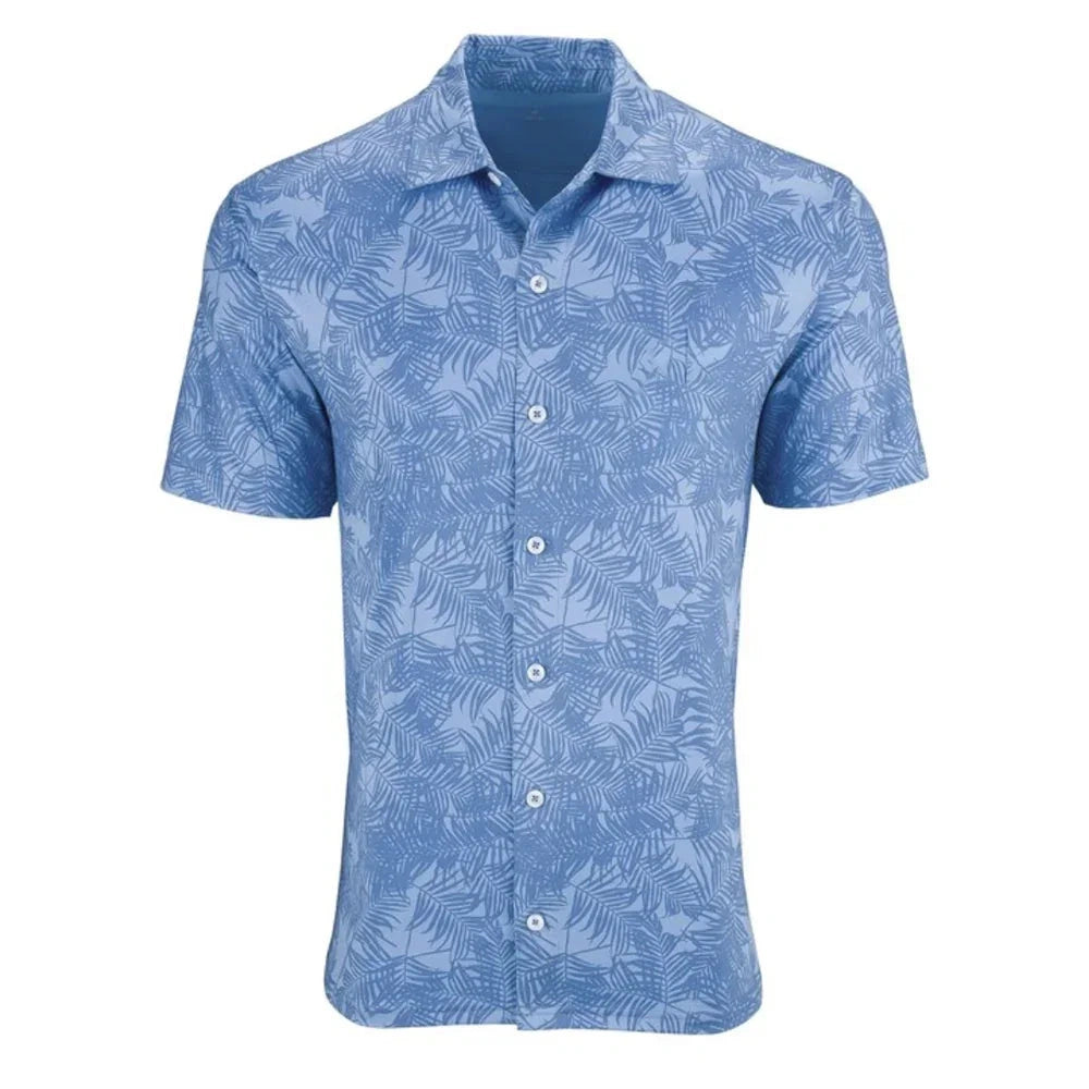Blue patterned full-button polo shirt