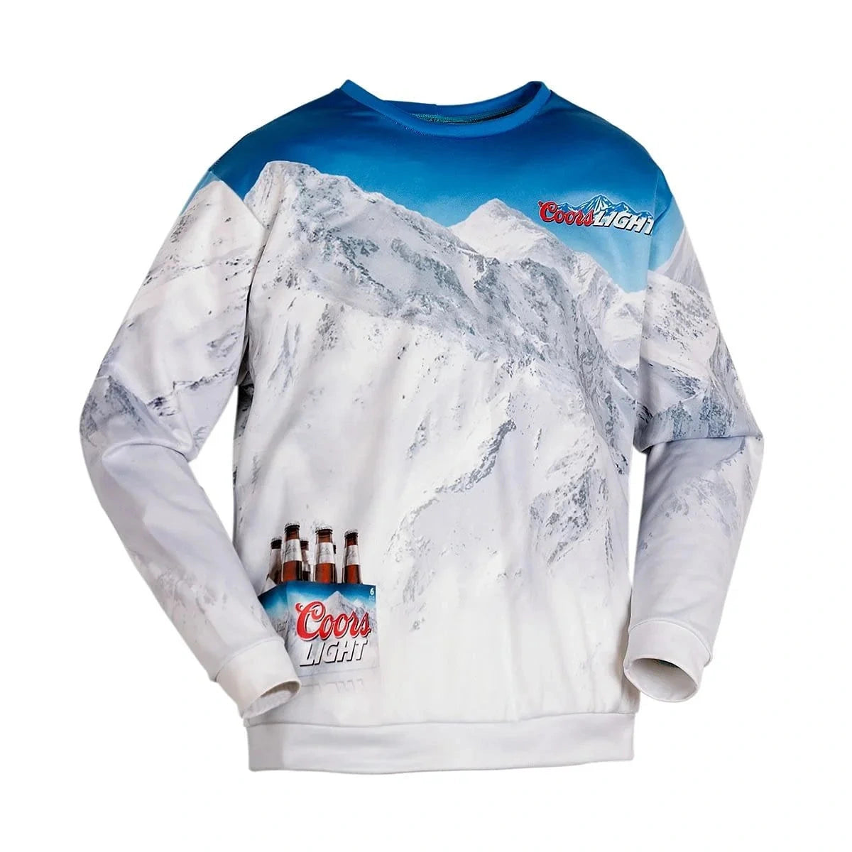 White crew-neck sweatshirt with sample winter artwork