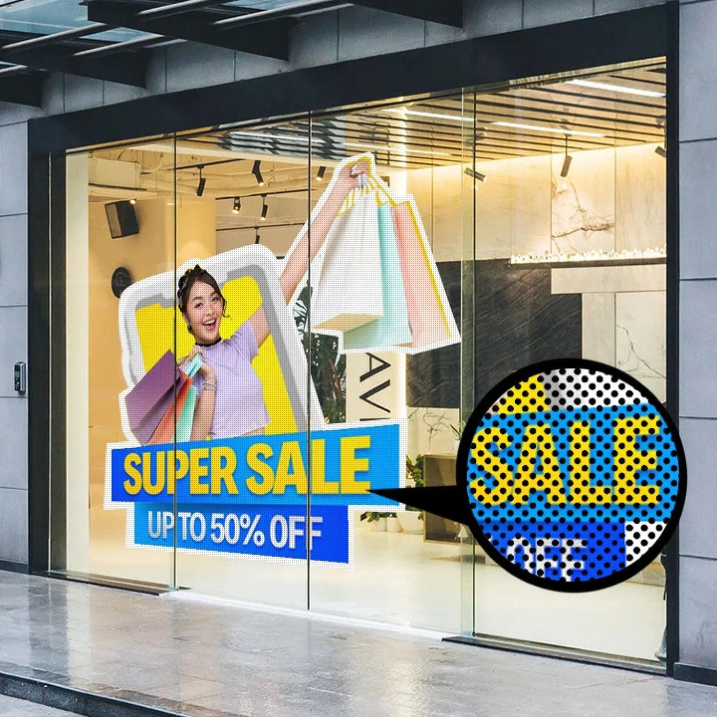Custom Window Graphics & Clings showing the available product format and example artwork