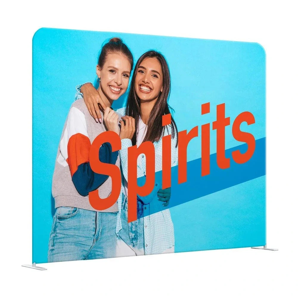 8 ft straight fabric display with sample printed graphic